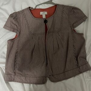 LOFT Red and White Pinstripe Short Sleeve Top